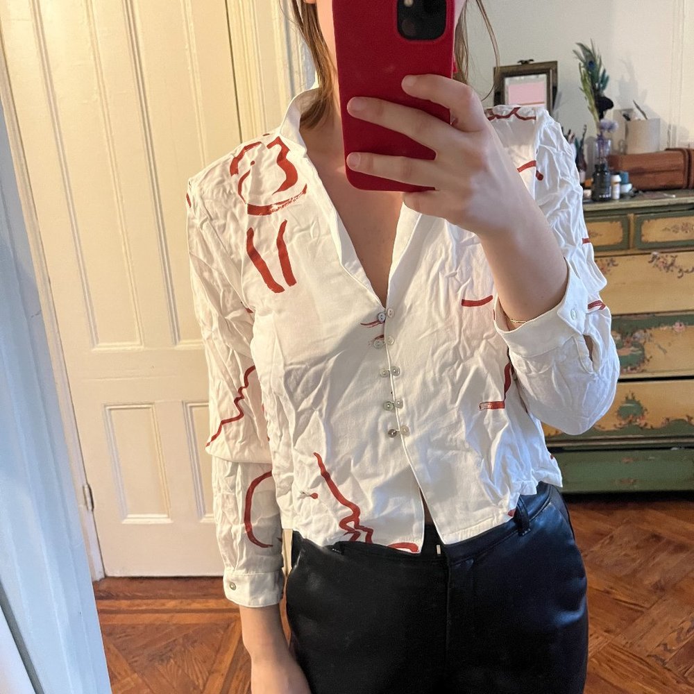 Paloma Wool Cropped Face Blouse: Size Medium